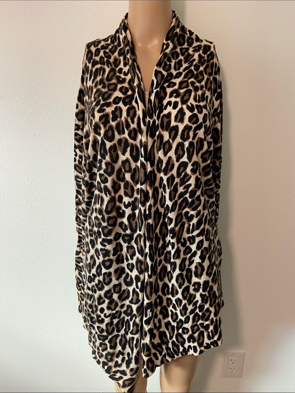 INC  Leopard-Print Open Front light weight sweater- Beige & Black Sz XL